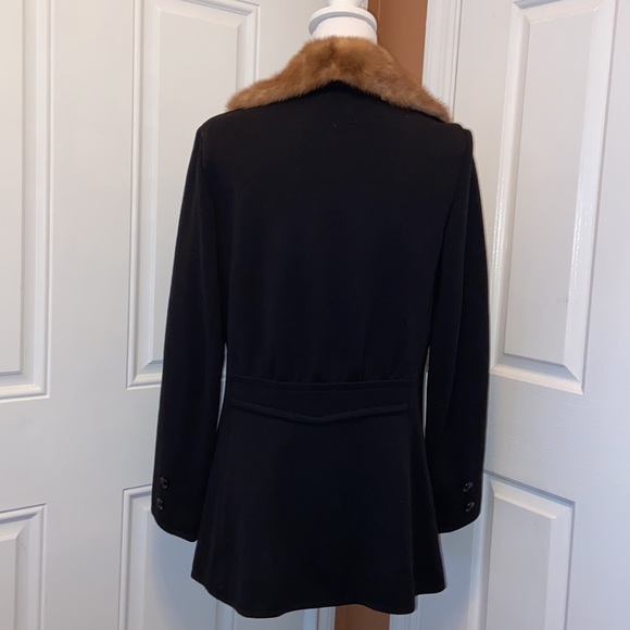Vintage 1960’s Butte Knit Black Wool Blend Blazer Jacket with Fur Collar - Picture 6 of 15